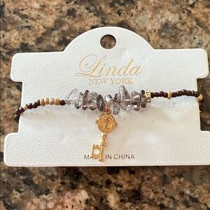 NWT Brown Beaded Key Charm Bracelet or Anklet